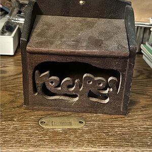 Vintage Wooden Recipe Box Top Slot Card Holder